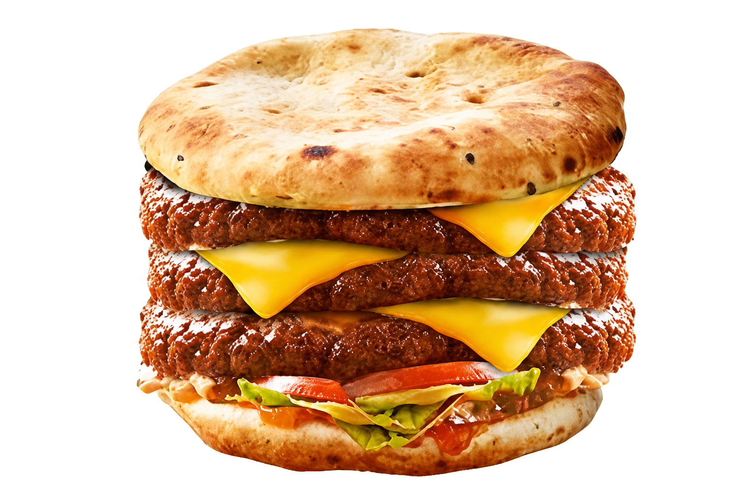 Triple, burger naan à trois steaks